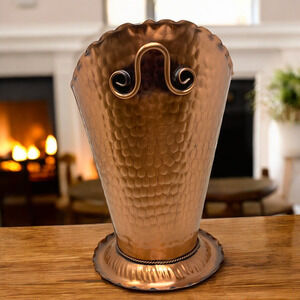 Vintage Gregorian Solid Copper 12" Vessel Container Hand Hammered USA Farmhouse